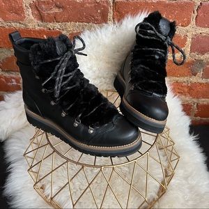Cole Haan Lodge Hiker Boot Black 7M like new faux fur leather